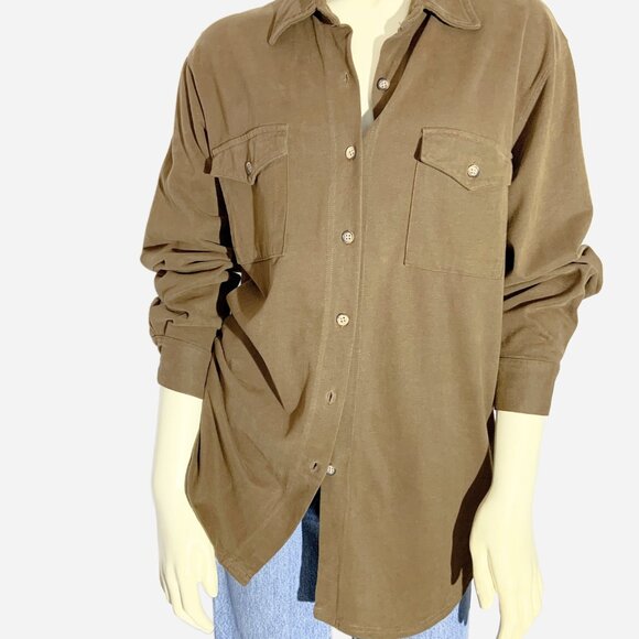 Vintage JONES NEW YORK Cotton Knit Button Down Shirt in Khaki / size Small - Picture 3 of 8